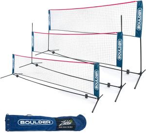 Boulder Portable Badminton Pickleball Net - Foldable/Extendable Poles for Multiple Sports Heights (UP to 5 ft) - Ideal for Tennis, Pickleball, Soccer Tennis - Easy Setup for Backyards