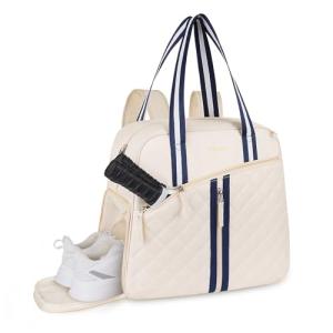 MOSISO Pickleball Bag for Women Men, Quilted Pickleball Tote Sport Equipment Bag with Shoe Compartment, Large Pickle Ball Backpack Sports Pickle Ball Paddle Daypack, Beige