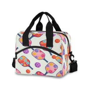 Custom Playful Pickleball Paddles Balls Insulated Lunch Box Cooler Bag Lunch Tote Bag 11.4×7.1× 9.5 for School, Office or Picnic