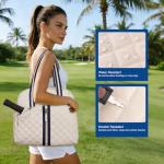 MOSISO Pickleball Bag for Women Men, Quilted Pickleball Tote Sport Equipment Bag with Shoe Compartment, Large Pickle Ball Backpack Sports Pickle Ball Paddle Daypack, Beige
