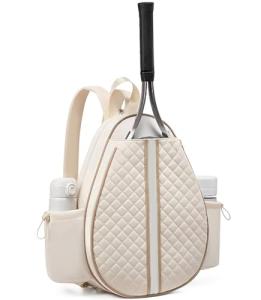 Parachase Tennis Bag for Women and Men, Quilted Tennis Backpack, Water Resistant Sling Crossbody Backpack, Suitable for Pickleball Tennis Badminton, Beige, M