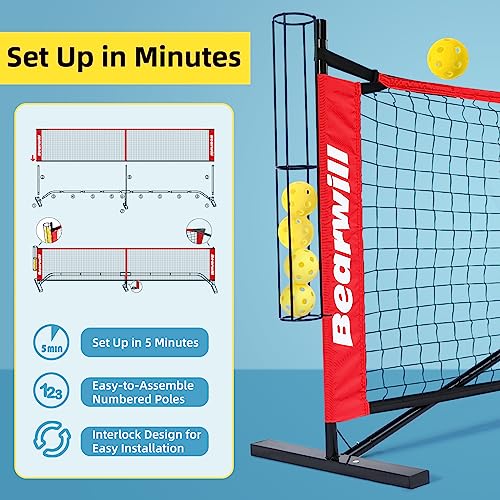 Bearwill 22 FT Portable Pickleball Net Set with Accessories