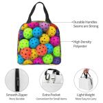 LQXNXHC Insulated Lunch Bag Cooler Tote Bag Pickleball Balls Colors Pattern Lunch box for Women Men Lunchbox for Picnic Travel