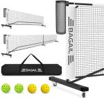 BAGAIL Portable Pickleball Net Set with Wheels, 22 FT Regulation Size & 11 FT Half Court Size 2-in-1 Pickle Ball Net with Ball Collector, Carry Bag, Easy Setup for Outdoor Indoor Driveway - White