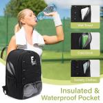 FABIEN CHERON Tennis Bag,Pickleball Bag with Shoe Compartment and Cooler,Fence Hook Design Basketball Backpack for Tennis/Pickleball/Basketball Sport(Black)