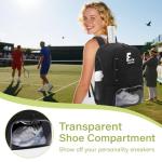 FABIEN CHERON Tennis Bag,Pickleball Bag with Shoe Compartment and Cooler,Fence Hook Design Basketball Backpack for Tennis/Pickleball/Basketball Sport(Black)