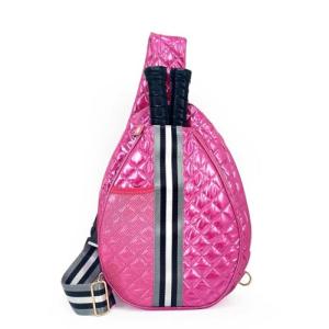 LESCATO Quilted Pickleball Sling Bag, Crossbody Design with Reflective Stripe, Pickleball Puffer Bags for Women and Men, Pickleball Bags for Ladies (Pink)