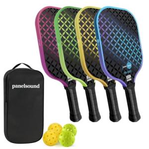 Panel Sound Pickleball Paddles Set of 4, 4 Fiberglass Pickleball Rackets, Pickleball Racquets 4 Pack with 1 Carrying Case & 4 Outdoor Balls
