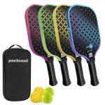 Panel Sound Pickleball Paddles Set of 4, 4 Fiberglass Pickleball Rackets, Pickleball Racquets 4 Pack with 1 Carrying Case & 4 Outdoor Balls
