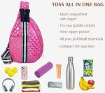 LESCATO Quilted Pickleball Sling Bag, Crossbody Design with Reflective Stripe, Pickleball Puffer Bags for Women and Men, Pickleball Bags for Ladies (Pink)