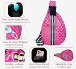LESCATO Quilted Pickleball Sling Bag, Crossbody Design with Reflective Stripe, Pickleball Puffer Bags for Women and Men, Pickleball Bags for Ladies (Pink)