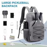 G4Free Lightweight Pickleball Bag, Pickleball Backpack for Women and Men, Adjustable Padel Bag, Fits 2 to 4 Paddles, Shoulder Daypack for Sports, lightgrey, Backpack