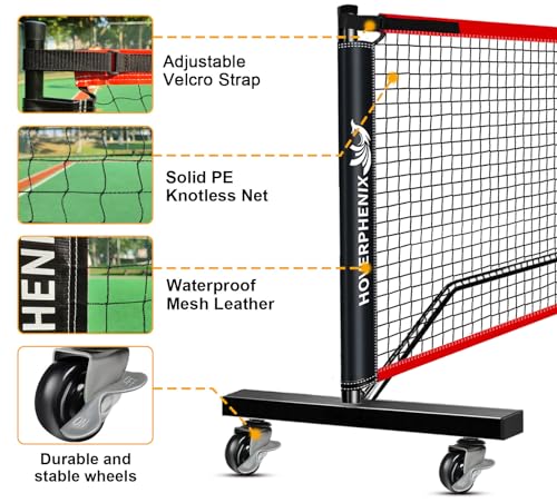 Portable Pickleball Net with Wheels, 22FT Regulation Size Pickle Ball Net with Pickleballs, Carry Bag for Home, Driveway, Backyard, Indoor or Outdoor