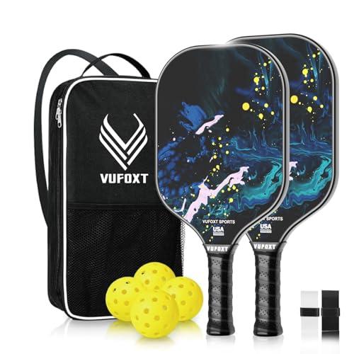 Pickleball Paddles Set of 2, USAPA Approved 99.99% Carbon Fiber Surface Pickleball Sets PP Honeycomb Core Pickleball Rackets, Lightweight Paddles with 4 Balls 1 Bag for Beginners Medium (Blue Waves)