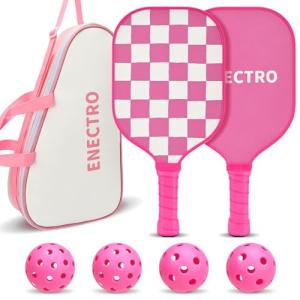 Pink Pickleball Paddles Set of 2, USAPA Approved Fiberglass Pickle Ball Set with 2 Cute Lightweight Pickleball Rackets, 2 Indoor &2 Outdoor Balls, 1 Pickleball Bag for Women, Beginner, Youth