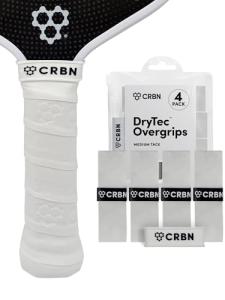 CRBN Pickleball - Drytec™ Overgrips - Pickleball Paddle Grip Tape - Absorbs Shock & Moisture - 4-Pack, White