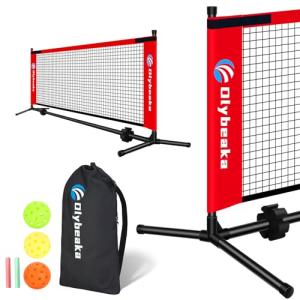 5ft / 10ft / 12.5 ft Mini Pickleball Net for Driveway Backyard with 3 Pickleballs, Carry Bag, Chalks, Portable Half Court Small Pickleball Net for Adults Kids Beginners Pros (Red, 10ft)