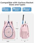 ecosmile Drawstring Tennis Backpack, Puffer Tennis Racket Bag with Shoe Compartment & Wet Pocket Gym Bag for Women, Suitable for Pickleball Tennis Badminton (Pink)