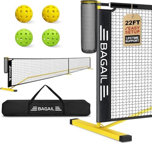 BAGAIL Portable Pickleball Net Set, 22 FT Regulation Size Pickle Ball Net with Ball Collector, Carry Bag, Easy Setup for Outdoor Indoor Driveway - Yellow