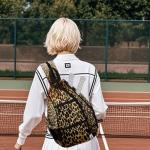 Counullo Pickleball Bag Backpack with Padded Shoulder Straps, Brown Leopard Print Multi-Compartment Sports Bag for Paddles & Gear, Lightweight Nylon Tennis Gym Duffel Bag for Men & Women