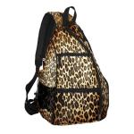 Counullo Pickleball Bag Backpack with Padded Shoulder Straps, Brown Leopard Print Multi-Compartment Sports Bag for Paddles & Gear, Lightweight Nylon Tennis Gym Duffel Bag for Men & Women