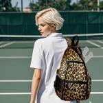 Counullo Pickleball Bag Backpack with Padded Shoulder Straps, Brown Leopard Print Multi-Compartment Sports Bag for Paddles & Gear, Lightweight Nylon Tennis Gym Duffel Bag for Men & Women
