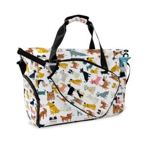 Counullo Colorful Dog Print Sports Duffle Bag - Large Gym Bag with Ventilated Shoe Compartment & Front Racket Sleeve, Waterproof Lightweight for Women Men Tennis Pickleball Travel