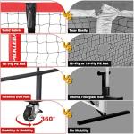Portable Pickleball Net Set with Wheels, Regulation Size 22 FT & Half Court 11 FT, Steady Metal Frame Pickle Ball Net Set System with Carry Bag for Backyards, Driveways, and Garages (Black&Red)