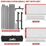 Portable Pickleball Net Set with Wheels, Regulation Size 22 FT & Half Court 11 FT, Steady Metal Frame Pickle Ball Net Set System with Carry Bag for Backyards, Driveways, and Garages (Black&Red)