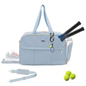 DerHutzucker Tennis Bag for Women with Shoe Compartment, Large Tennis Racket Bag Fits 2 Racquets, Pickleball Gym Sports Tote with Shoulder Strap & Water Bottle Pocket (Blue)