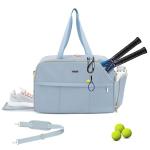 DerHutzucker Tennis Bag for Women with Shoe Compartment, Large Tennis Racket Bag Fits 2 Racquets, Pickleball Gym Sports Tote with Shoulder Strap & Water Bottle Pocket (Blue)