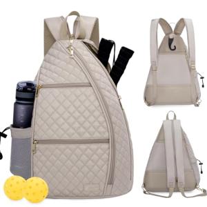 Sucipi Women's Reversible Quilted Crossbody Sling Bag - Pickleball Backpack with Fence Hook - Holds Paddles, Pickleballs & Accessories