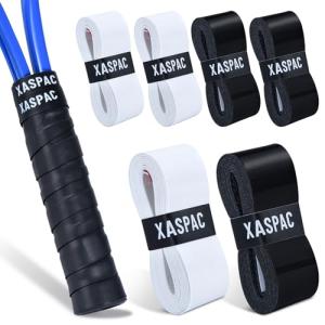 Xaspac 6 Pack Premium Overgrip Tape for Tennis, Pickleball & Badminton - Absorbent Dry Feel, Anti-Slip PU Material, Pre-Cut for Easy Installation, Enhanced Control & Durability (Black/White)