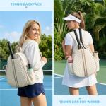 Lufstd Tennis Bags for Women, Quilted Tennis Sling Crossbody Backpack with Hook, Water Resistant Tennis Racket Bags Suitable for Pickleball Badminton,Beige
