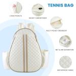 Lufstd Tennis Bags for Women, Quilted Tennis Sling Crossbody Backpack with Hook, Water Resistant Tennis Racket Bags Suitable for Pickleball Badminton,Beige