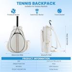 Lufstd Tennis Bags for Women, Quilted Tennis Sling Crossbody Backpack with Hook, Water Resistant Tennis Racket Bags Suitable for Pickleball Badminton,Beige