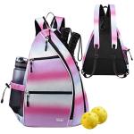 Sucipi Pickleball Bag - Men's -Women's Pickleball Backpack, Adjustable Sling Bag w/Fence Hook/Large Capacity/Safety Pocket-Pink Rainbow