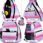 Sucipi Pickleball Bag - Men's -Women's Pickleball Backpack, Adjustable Sling Bag w/Fence Hook/Large Capacity/Safety Pocket-Pink Rainbow
