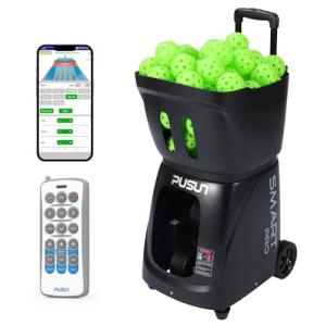 PP-Smart Pro Pickleball Machine – Portable Launcher with 100+ Ball Capacity, 5–7H Battery, App & Remote, 20–70 mph,1.6–6s/Ball,10 Modes, 20 Landing Points, for Intermediate to Advanced Players (Black)