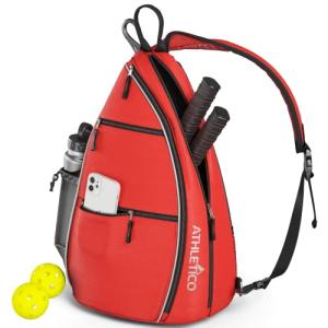 Athletico Sling Bag - Crossbody Backpack for Pickleball, Tennis, Racketball, and Travel for Men and Women (Red)