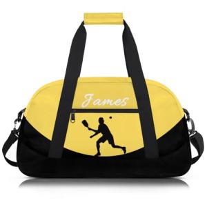 Herdesigns Custom Pickleball Gym Duffel Bag for Men, Ball Personalized Name Travel Sport Tote Bags Custom Overnight Weekender Bags, Yellow