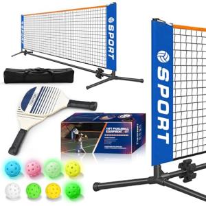Furypiont 10 FT Mini Portable PickleballNet Equipment Set - Tennis Net for Driveway Backyard, 2 Pickleball Paddles, 8 Pickleballs and Potable Carry Bag,Pickleball Net for Beginner