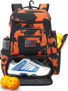 HAMBOLY Pickleball Bag for Men & Women, Large Pickleball Backpack with Shoes Compartment and Cooler, Fence Hook Design (Orange Graffiti)