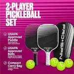 PRO-SPIN Carbon Fiber Pickleball Paddles Set of 2 | Lightweight Pickleball Set with Indoor/Outdoor Balls and Bag – Durable Pickle Ball Paddle Gift for Men, Women & Families
