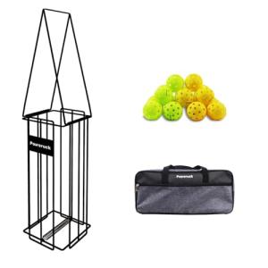 Poweruck Pickleball Tennis Ball Hopper Set, Tennis Ball Basket Holder with 20 Outdoor Pickleball Balls,Perfect Court Equipment for Beginner