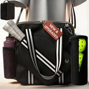 LITMON Pickleball Tote Bag - Detachable Cooler & Fence Hooks – Large Sports Bag for Women & Men, Holds Paddles & Balls (Black)