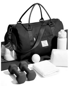 Small Black Sports Gym Duffel Bags for Women Men, Travel Totes Bag Cute Weekender bag with Wet Pocket and Shoe Compartment for Carry On, Gym, Dance, Overnight, Sport Pickleball, Tennis, Racketball