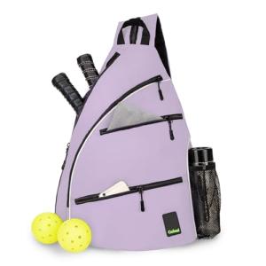 Goloni Pickleball Bag for Women Men, Convertible Pickleball Backpack Sling Bag with Fence Hook, Waterproof Polyester Paddle Bag with Multiple Compartments,Light Purple