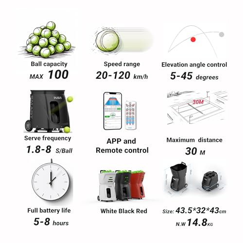 Black Pickleball Launcher with App Control, Variable Speeds