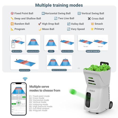 Black Pickleball Launcher with App Control, Variable Speeds